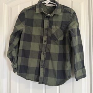 H&M Olive Green and Black Plaid Button-Down Shirt for Kids